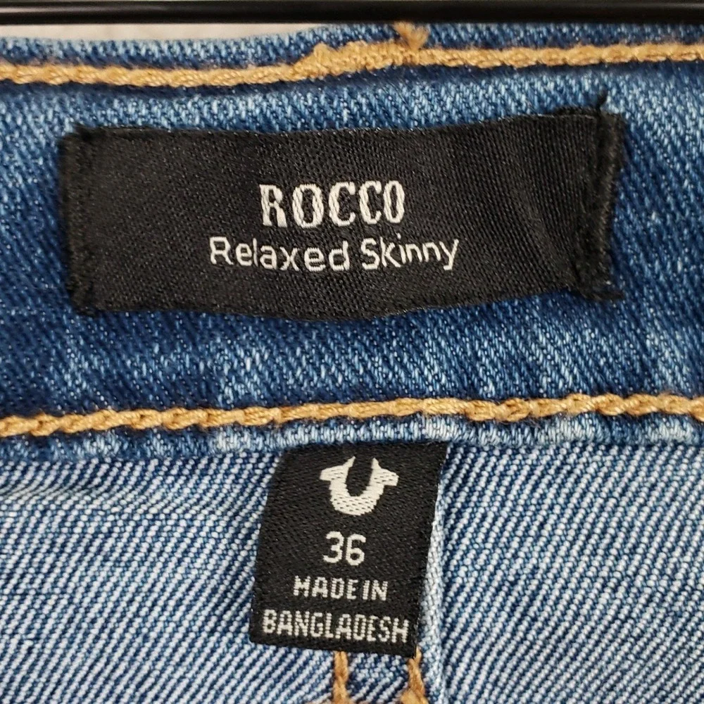 True Religion Rocco Moto Jeans Mens 36 Blue Relaxed Skinny Biker Streetwear